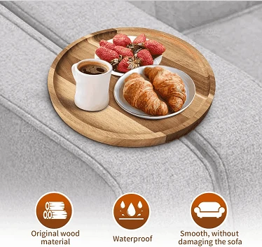 Natural Solid Wood Round Sofa Tray high quality